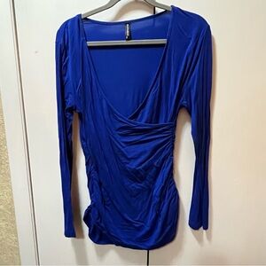 Vibrant Blue Ruched Wrap Blouse
